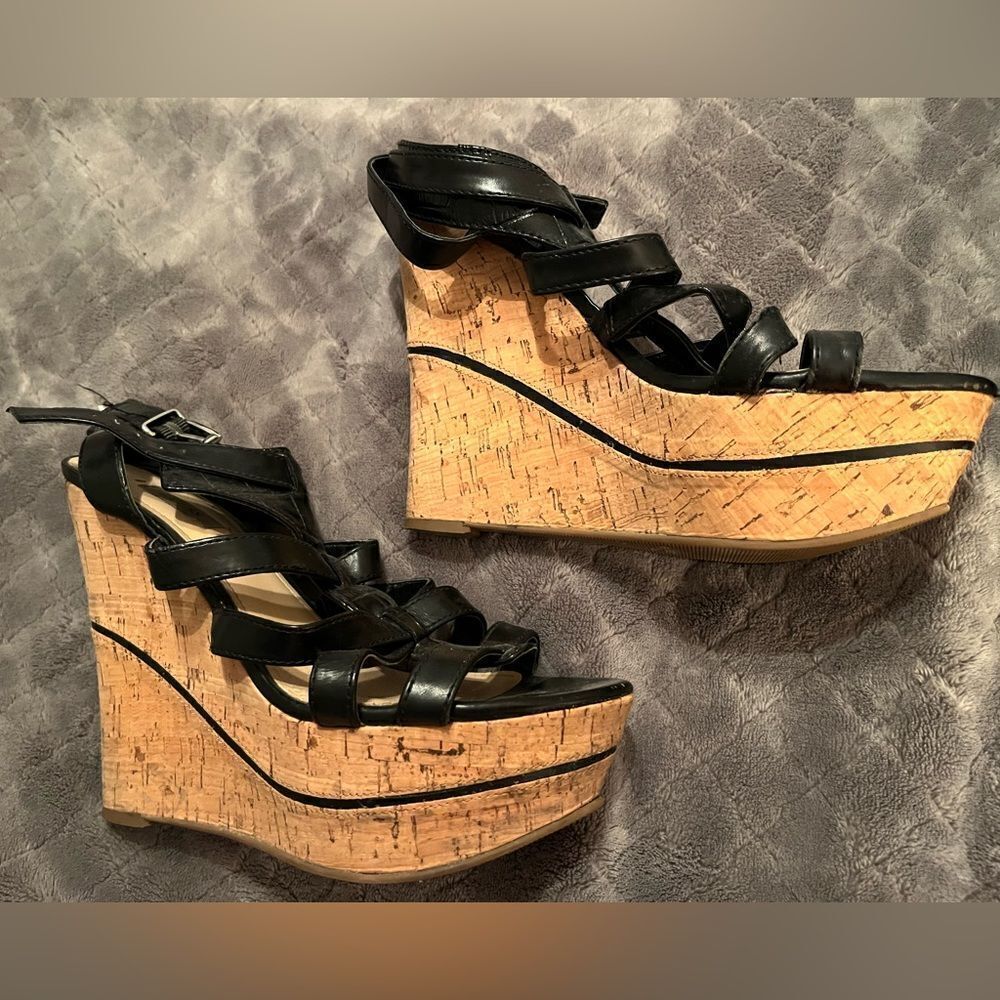 Strappy Black Guess Platform Heels